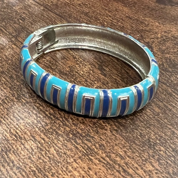 Blue and Silver Geometric Bangle - Picture 3 of 3